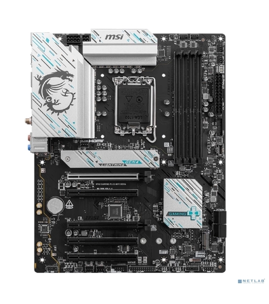 Материнская плата MSI B760 GAMING PLUS WIFI DDR4, LGA 1700, Intel B760, 4xDDR4, 4xSATA, 2xM.2, 1xPCI-E 4.0 x16, 1xPCI-E 4.0 x4, 3xPCI-E 3.0 x1, 1xHDMI, 1xDP, 2xUSB 3.2 Gen 2, 4xUSB 2.0, 1xUSB 3.2 Gen 2, 1x 2.5Gb LAN, 5x3.5 мм, 7.1, ATX