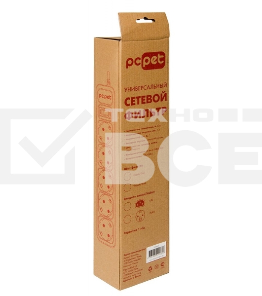 Сетевой фильтр PC Pet AP01006-E-GR 1.8м (5 розеток) серый