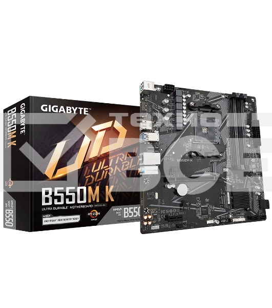 Материнская плата Gigabyte B550M K, AM4, AMD B550, 4xDDR4, 4xSATA, 2xM.2, 1xPCIe 4.0 x16, 1xPCIe x1, 1xHDMI, 1xDP, 1x 1Gb LAN, 4xUSB-A 3.2 Gen 1, 4xUSB-A 2.0, 3x3.5 мм, 7.1, mATX