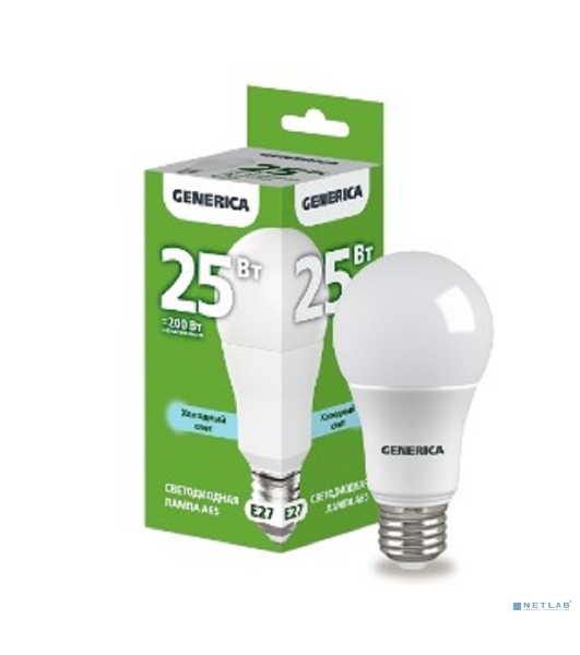 Лампа светодиодная A65 25Вт грушевидная 6500К E27 230В GENERICA LL-A65-25-230-65-E27-G