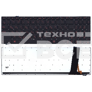 Клавиатура для ноутбука Asus N56 N56V черная с красной подсветкой