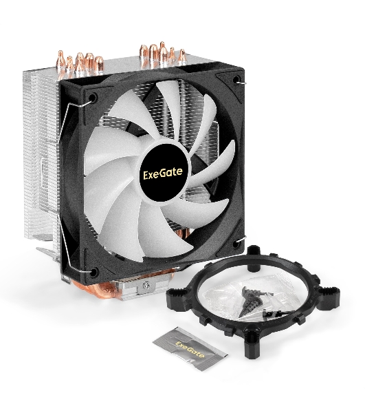 Кулер ExeGate Wizard EXX600-PWM.FRGb (Al+Cu, 6 тепл.трубки, LGA775/1150/1151/1155/1156/1200/1700/1851/AM2/AM2+/AM3/AM3+/AM4/AM5/FM1/FM2/754/939/940, TDP 180W, Fan 120мм PWM, 800-2400RPM, Hydro bearing, 4pin, 11-24db, 540г, FRGb подсветка, с термопастой, на защелках, Color Box)