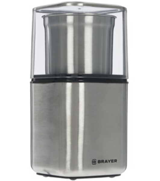 Кофемолка BRAYER BR1180, 2 ножа для мяг. и твер., 70 г.,Мощн. 200 Вт, нерж. корп, нажатием на крышку