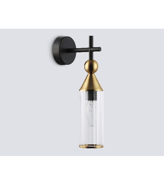 Настенный светильник Ambrella light LH55260 BK/BS/CL черный/латунь/прозрачный E14 max 40W 140*80*310
