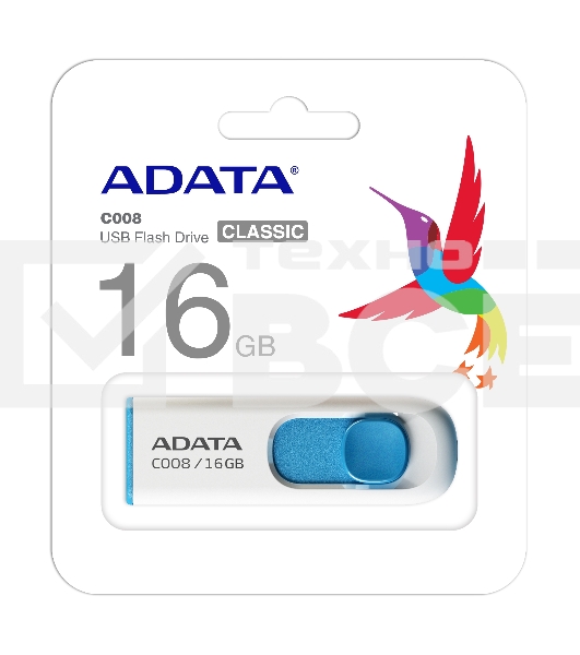 Флеш диск AData 16Gb C008 AC008-16G-RWE USB2.0 белый