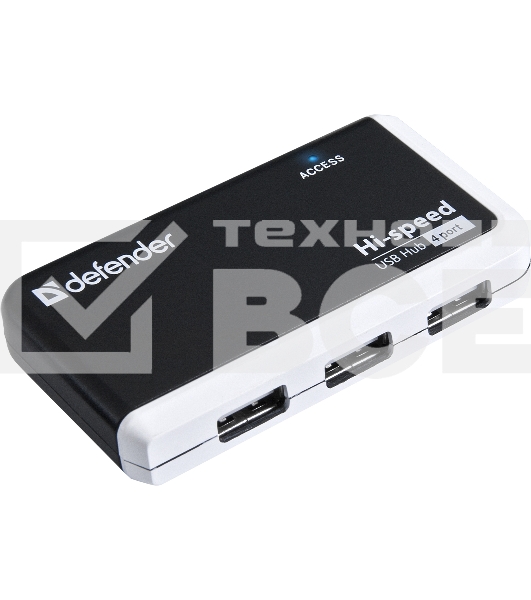 Разветвитель USB Defender  QUADRO INFIX USB2.0 - 4 порта, скор. - до 480 Мбит/с, + кабель USB 2.0 A(M) - MiniB (M) - 1м.