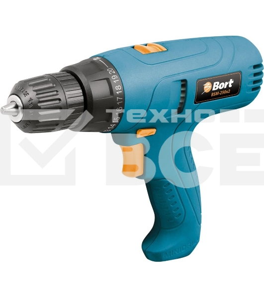 Дрель-шуруповерт Bort BSM-250x2, 280 Вт, 25 Нм, щеточный
