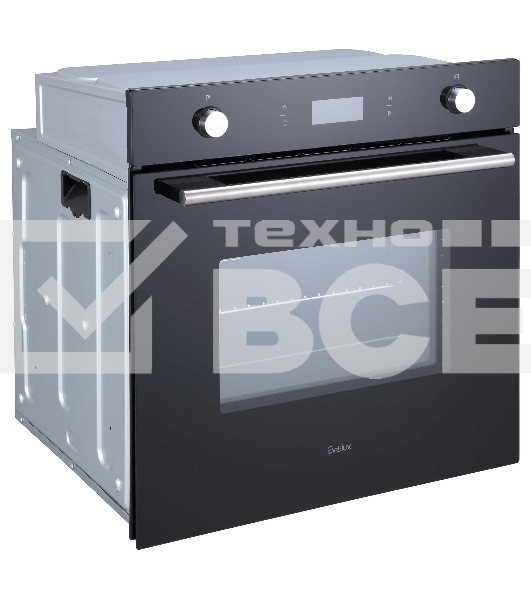 Духовой шкаф встраиваемый полноразмерный Evelux EO 650 PB, 60 см, 9 режимов, 70л, черное стекло