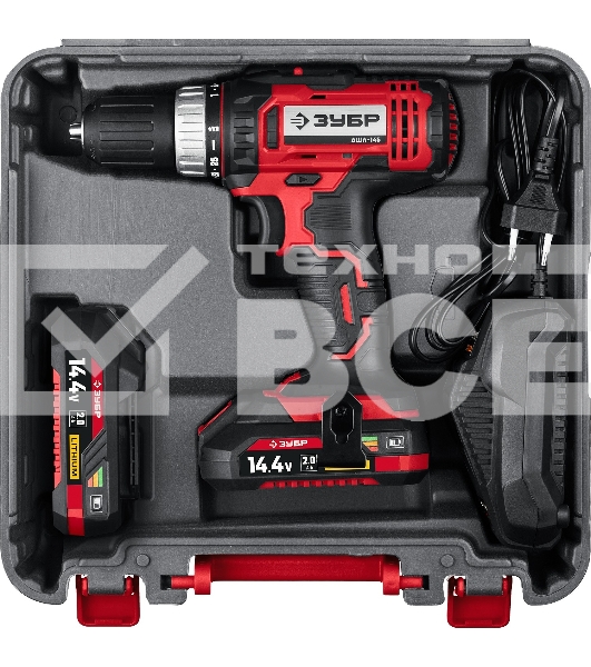 Дрель-шуруповерт аккумуляторная Зубр ДШЛ-145-22, Аккумуляторная, 14,4В, 2 АКБ, Кейс