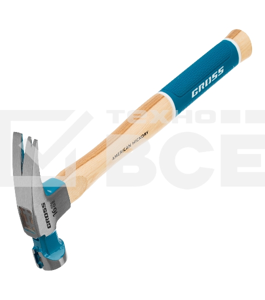 Молоток-гвоздодер Gross 10418 American hickory 450г, угол 75, магнит, обрезиненная рукоятка