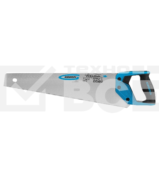 Ножовка по дереву Gross 'PIRANHA', 450 мм, 11-12 TPI, зуб - 3D, каленый зуб, двухкомпонентная рукоять 24103