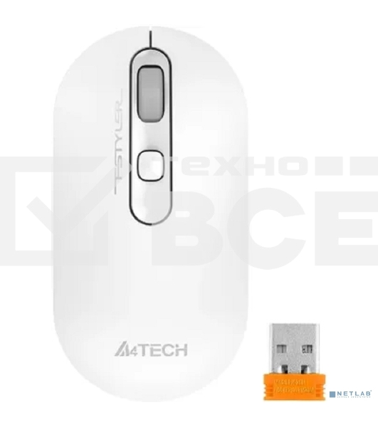 Мышь беспроводная A4Tech Fstyler FG20S белый/серый, 2000 dpi, радиоканал, USB, кнопки - 3