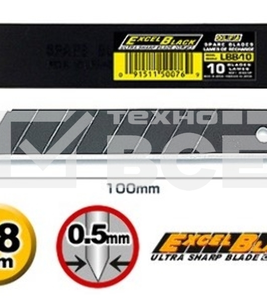 Лезвие OLFA (OL-LBB-10B) BLACK MAX сегментированное, 18х100х0,5мм, 10шт