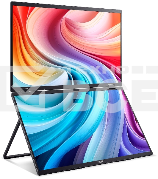 Монитор Acer PD193QEbmiuux 18,5'', Double Portable monitor, UltraThin Black, 16:9, IPS, 1920x1080, 4ms, 250cd, 100Hz, 1xHDMI + 2xType-C(15W) + SPK + Audio Out, Speakers 2Wx2, sync: FreeSync, Vesa:100x100