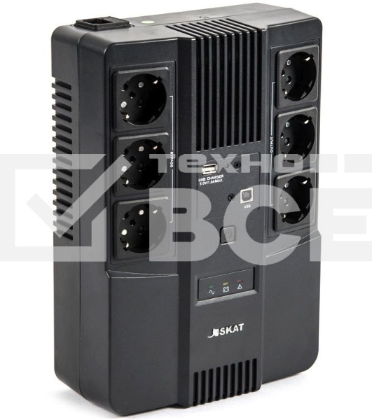 Источник бесперебойного питания Бастион SKAT-UPS 600 AI 220В 360Вт 1АКБ 7А·ч внутр. меандр. стаб-ция напр-я. 6 выходов (8998)