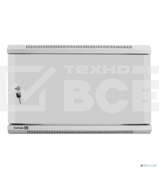 Шкаф телекоммуникационный 19' настенный 6U ExeGate EC-WM-6U.450.M.GREY (19', 6U, 600x450x370 мм (ШхГхВ), передняя дверь металл, съемные боковые панели, пыле- и влагозащита IP23, светло-серый RAL 7035)