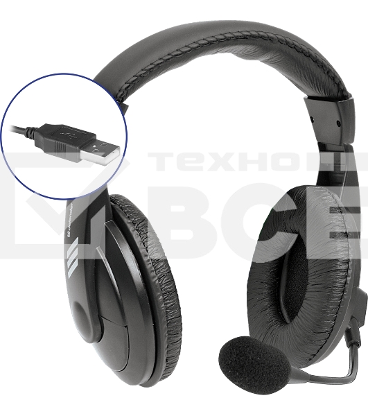 Гарнитура Defender Gryphon 750U USB, черный, 1.8м кабель