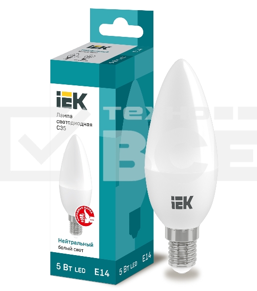 Лампа Iek LLE-C35-5-230-40-E14 светодиодная ECO C35 свеча 5Вт 230В 4000К E14 IEK
