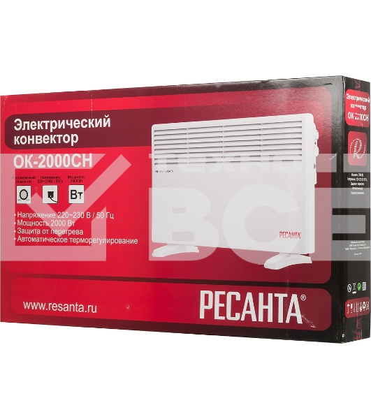Конвектор Ресанта ОК-2000СН белый, 2000 Вт, 20 м2, термостат