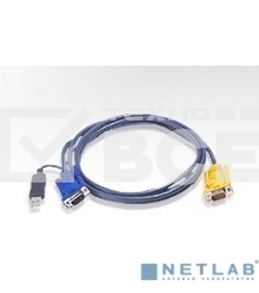 Шнур ATEN, мон+клав+мышь USB, SPHD15=>HD DB15+USB A-Тип, Male-2xMale, 8+4 проводов, опрессованный, 3 метр., черный, (с поддержкой KVM PS/2) (2L-5203UP)