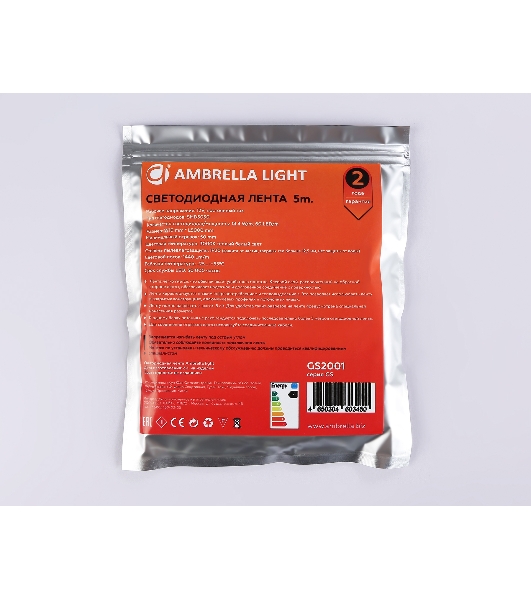 Светодиодная лента Ambrella light GS2001 5050 60Led/ 14.4W m/ 12V IP20 3000K/ 5000*10*1.87mm (2 конт.)