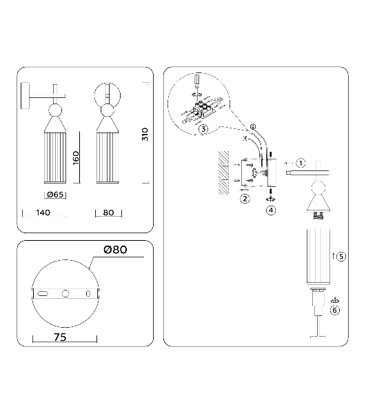 Настенный светильник Ambrella light LH55260 BK/BS/CL черный/латунь/прозрачный E14 max 40W 140*80*310