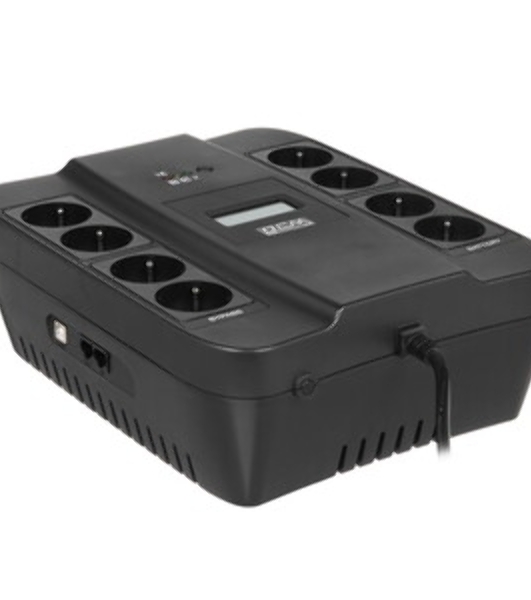 Источник бесперебойного питания Powercom Back-UPS SPIDER, Line-Interactive, LCD, AVR, 1100VA/605W, Schuko, USB, черный (1452054)