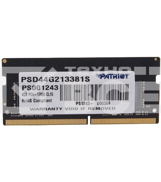 Оперативная память Patriot, DDR4, 4GB (1x4 GB), 2133 MHz, CL15, SO-DIMM