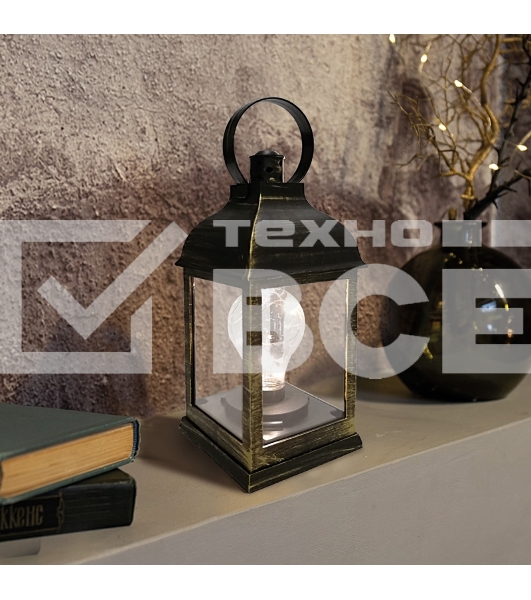 Декоративный фонарь Neon-night с лампочкой, бронзовый корпус, размер 10.5х10.5х22,5 см, цвет теплый белый