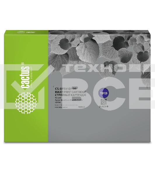 Картридж струйный Cactus CS-EPT01D100 (T01D1) черный (860 мл) для Epson WorkForce Pro WF-C529R/C529RDTW/C529RDTW EPP