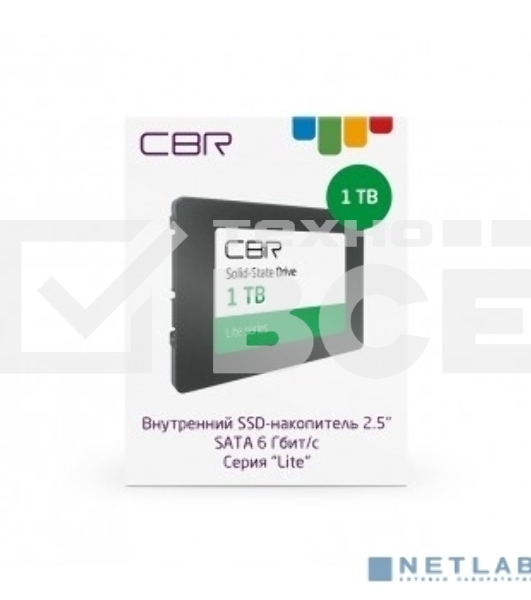 Накопитель SSD CBR SSD-001Tb-2.5-LT22, серия 'Lite', 1024 Gb, 2.5', SATA III 6 Gbit/s, SM2259XT, 3D TLC NAND, R/W speed up to 550/520 Mb/s, TbW (Tb) 500