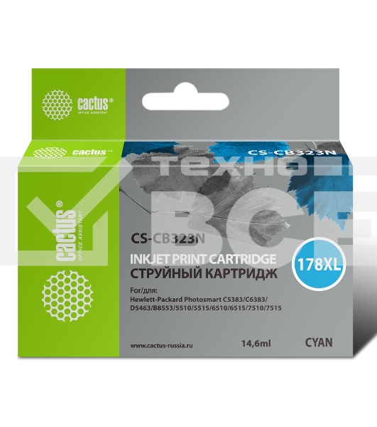 Картридж струйный Cactus CS-CB323N №178XL голубой (14.6 мл.) для HP PS B8553/C5383/C6383/D5463/5510