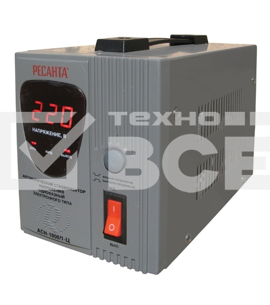 Стабилизатор напряжения Ресанта АСН-1 000/1-Ц 63/6/2 Стабилизатор {220В±8%, Габариты 237х140х170, Вес 4 кг}