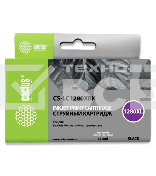 Картридж струйный Cactus CS-LC1280XBK черный (62 мл) для Brother MFC-J6510/6910DW