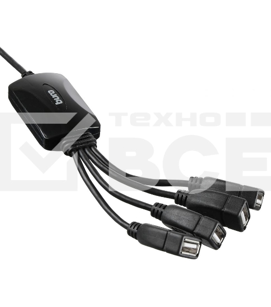 Разветвитель USB 2.0 Buro BU-HUB4-0.3-U2.0-Splitter 4порт. черный
