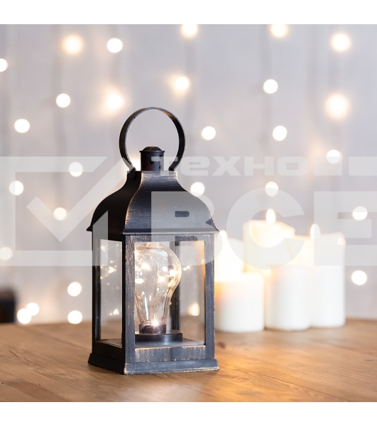 Декоративный фонарь Neon-night с лампочкой, бронзовый корпус, размер 10.5х10.5х22,5 см, цвет теплый белый