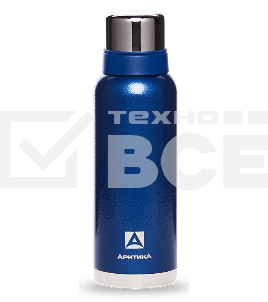 Термос Арктика 106-1200 синий, узкое горло 1,2 л, американский дизайн, антивандальное покрытие, две чашки, холод/тепло 32 ч