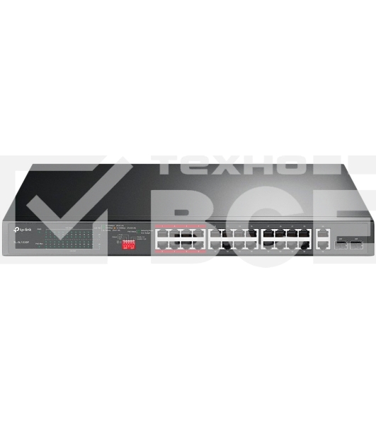 Коммутатор 24-port 10/100Mbps Unmanaged PoE+ Switch with 2 combo RJ-45/SFP uplink ports, metal case, rack mount, 24 802.3af/at compliant PoE+ ports, 2 gigabit combo RJ-45/SFP uplink ports, DIP switches for Extend mode, Isolation mode and Priority mode, up