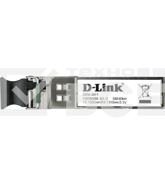 Трансивер SFP D-Link 331T/40KM/B1A WDM с 1 портом 1000Base-BX-D (Tx:1550 нм, Rx:1310 нм) для одномодового оптического кабеля 40 км