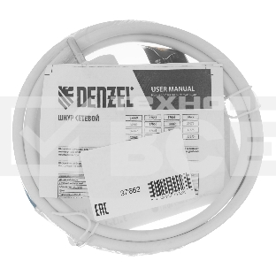 Шнур сетевой Energy Series, ПВС, 1,5 м, 3х1 мм, с неразборной вилкой, белый  Denzel