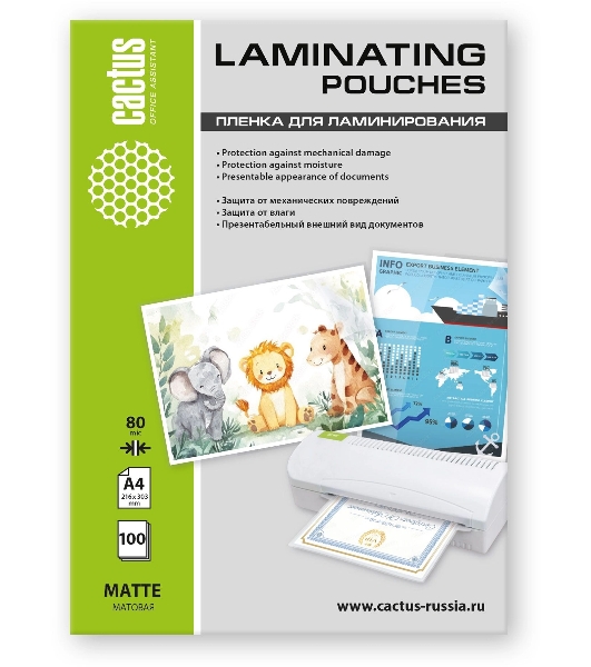 Пленка для ламинирования Cactus 80мкм A4 (100шт) матовая 216x303мм CS-LPMА480100