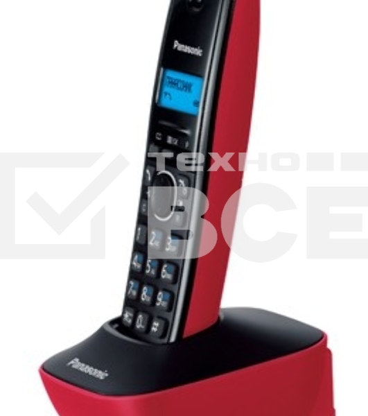 Телефон беспроводной (DECT) Panasonic KX-TG1611RUR (красный) АОН, Caller ID,12 мелодий звонка,подсветка дисплея,поиск трубки