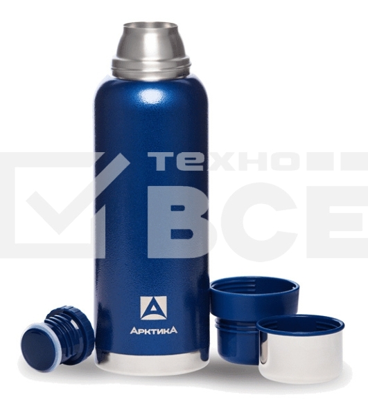 Термос Арктика 106-1200 синий, узкое горло 1,2 л, американский дизайн, антивандальное покрытие, две чашки, холод/тепло 32 ч