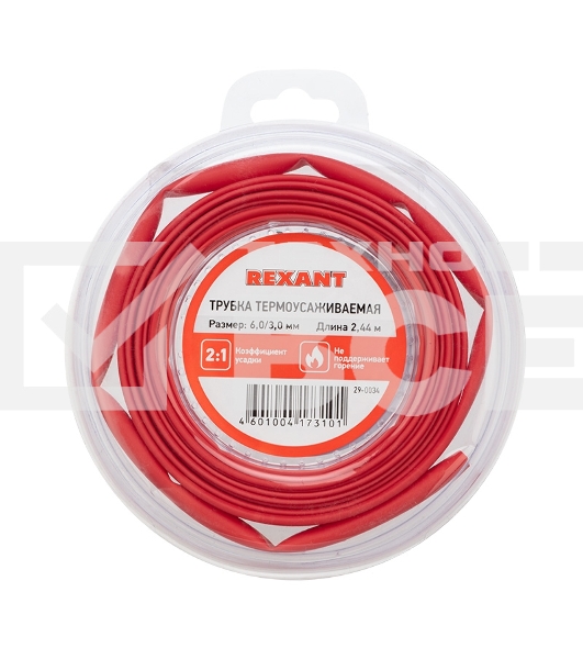 Трубка термоусаживаемая 6.0/3.0мм красн. ролик 2.44м Rexant 29-0034