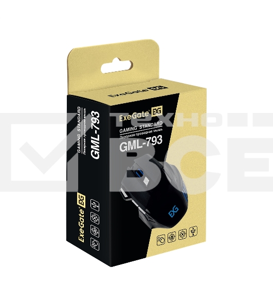 Мышь проводная ExeGate Gaming Standard Laser GML-793 черный, 3200 dpi, USB, кнопки - 7