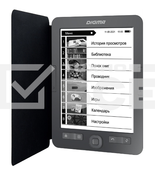 Электронная книга Digma M2 6' E-ink HD 758x1024 600MHz 128Mb/4Gb/SD/microSDHC/подсветка дисплея темно-серый (в компл.:обложка)