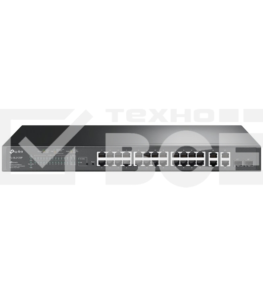 Сетевой коммутатор JetStream 24-port 10/100Mbps + 4-port Gigabit L2 Smart Switch with 24-port PoE+, PoE budget up to 250W, support PoE power management, with abundant L2 features,1U rack mountable, full managed via web UI/CLI/SSH/Telnet/SNMP