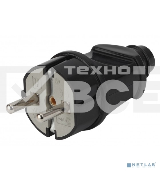 Вилка ЭРА с/з прямая 16A черная (24/240/5040)