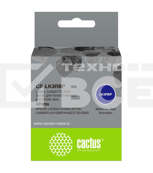Картридж ленточный Cactus CS-LK3RBP черный, 9мм, 9м для Epson LW300/LW400/LW700/LW600P/LW1000P/K400/Z700/Z900