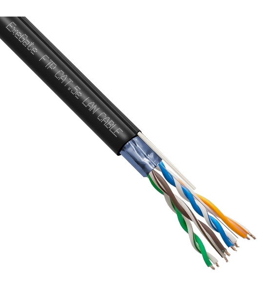 Кабель ExeGate Special FUTP4-C5e-CCA-S24-SW-OUT-PE-BK-305 FTP 4 пары кат.5e CCA, 0.5мм (24AWG), экран, внешн., с тросом, 305м, черн., PE